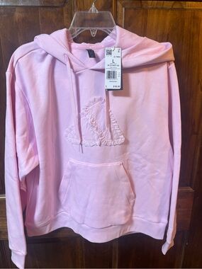 adidas Light Pink Ruffle Logo Hoodie